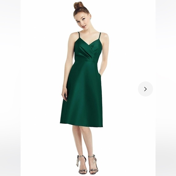 NWT ALFRED SUNG  D777 V-Neck Faux Wrap Cocktail Dress Hunter Green Size 18 - Picture 15 of 16
